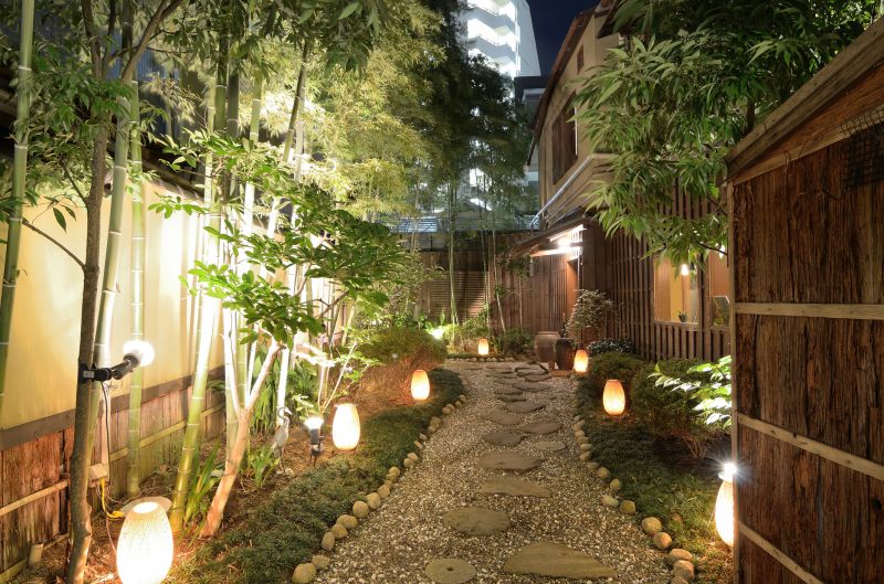 Walkway with Landscape Lighting